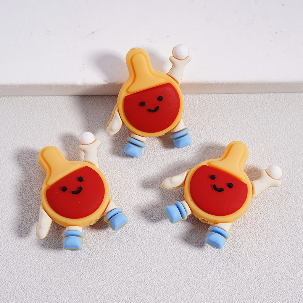 Cute 3D Table Tennis Racket Holding White Table Tennis Pinpon Ball Silicone Focal Beads