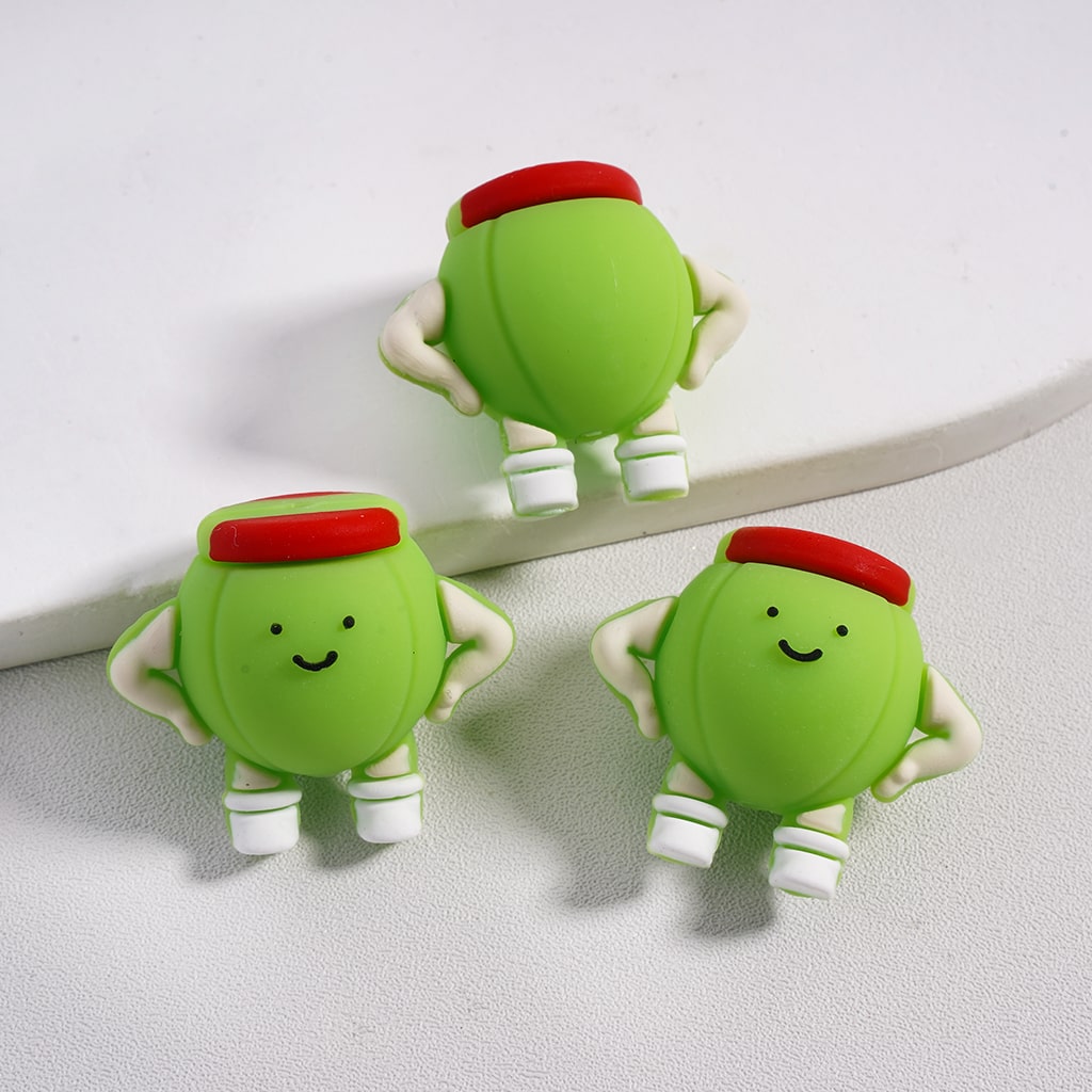 3D Smiling Green Tennis Ball with Red Bandanna Silicone Focal Beads
