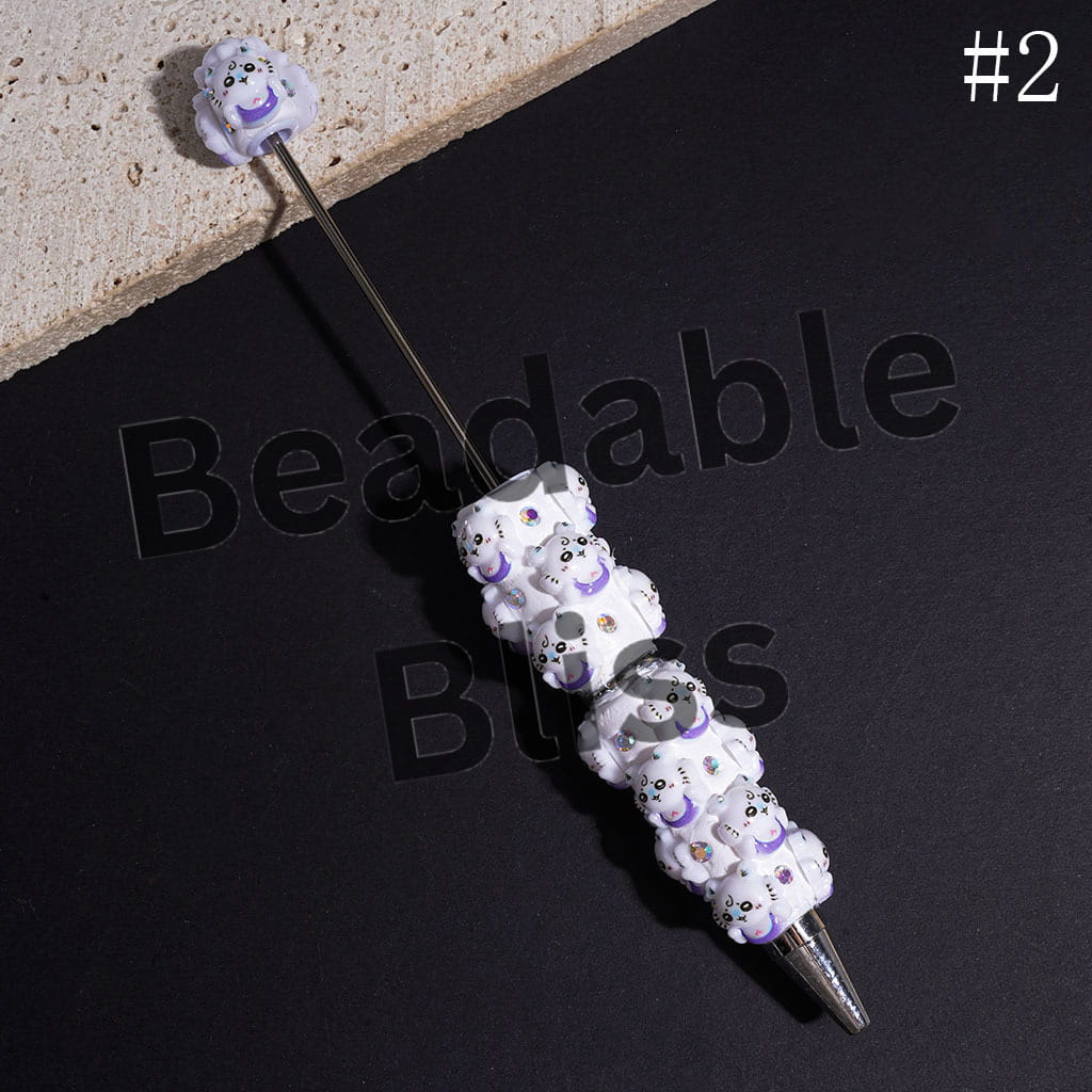 Beadable Clay Pens with Flying Squirrel Cartoon Characters and AB Rhinestones, Blue and Purple