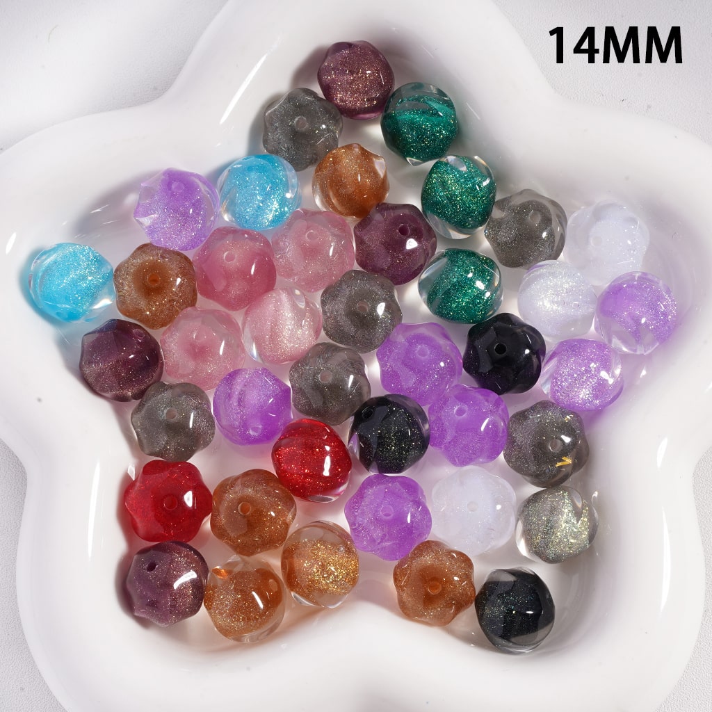 Gold Glitter Inside, Transparent Color, Heliciform Shape Acrylic Beads 14 MM (They don't Fit the Pens)