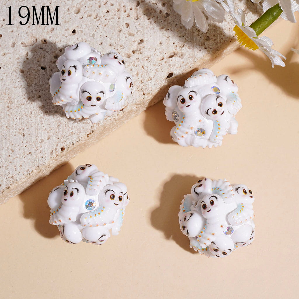 Clay Beads with Caterpillar and AB Rhinestones on White Background, 19MM