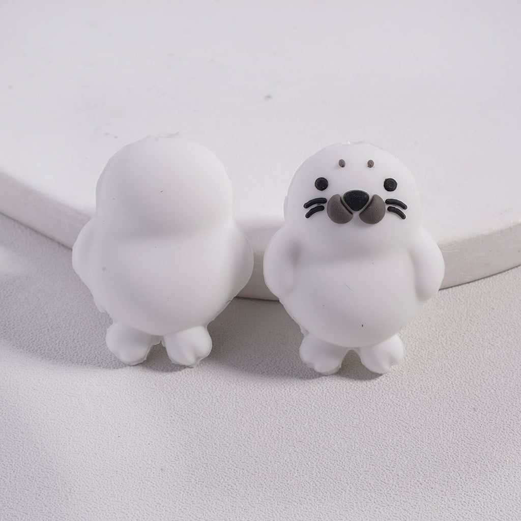 3D Cute Seal Series White & Gray Colors Silicone Focal Beads