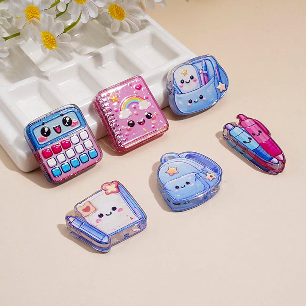Clear Study Stationery Collection Acrylic Beads, Cartoon Style, Random Mix