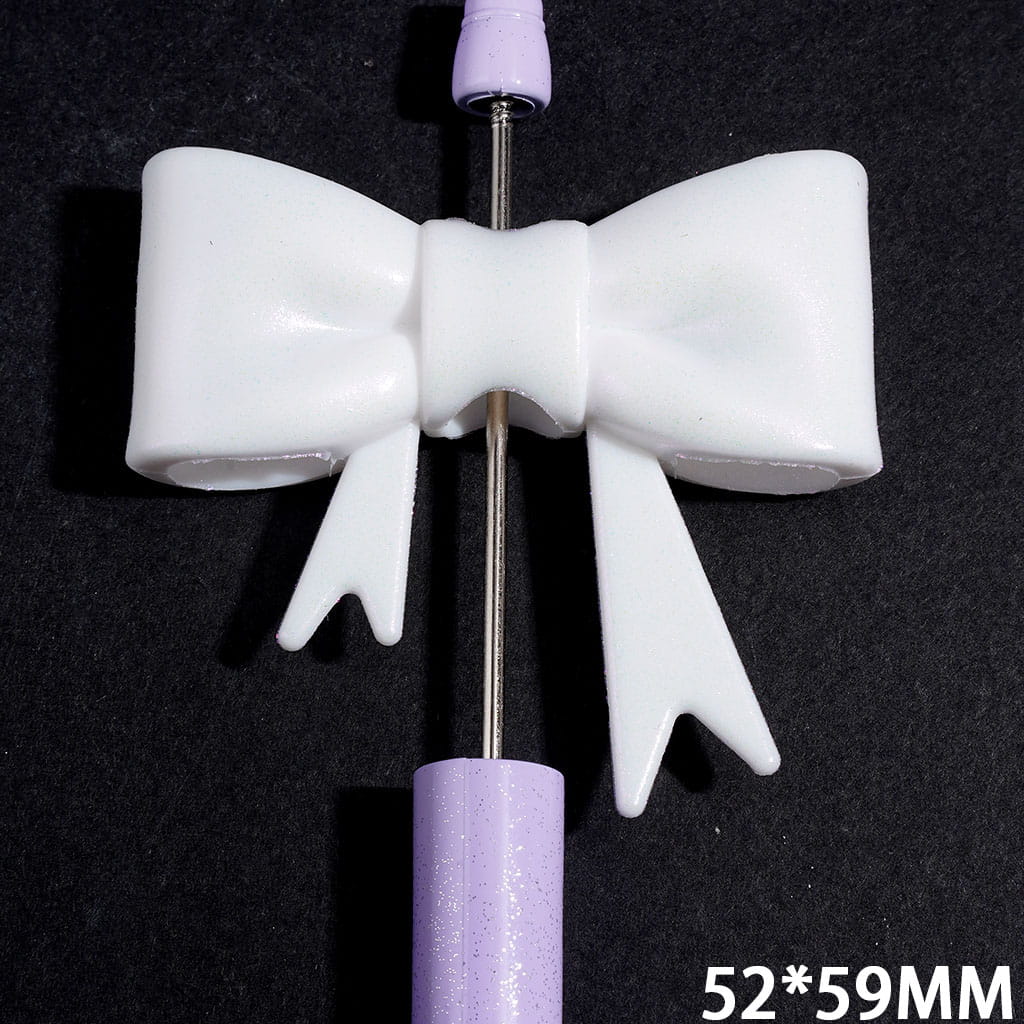 UV Finish Elegant White Soft Bowknot with Shiny Glitter Silicone Focal Beads, 52*59MM
