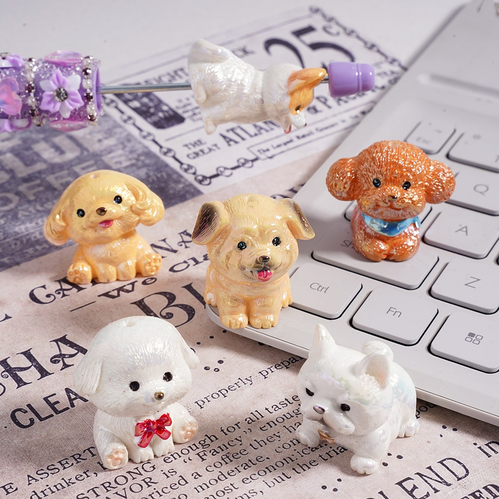 UV Coating Dog Puppies Different Design Series, Acrylic Beads Random Mix