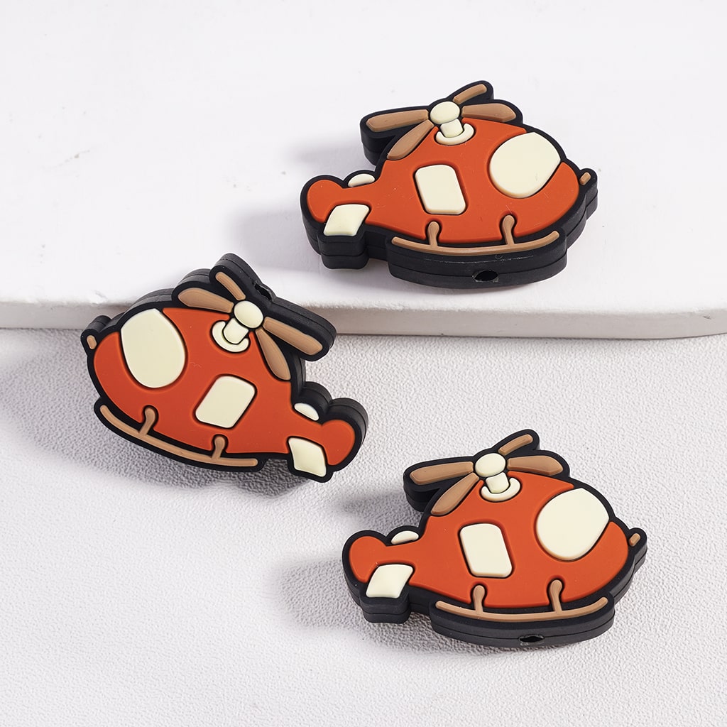 3D Cute Orange Helicopter Toy with Propellers Silicone Focal Beads