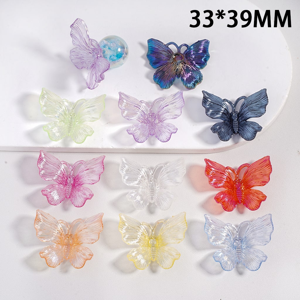 UV Coated Cute Butterfly Translucent Colors, Acrylic Accessories Random Mix 33*39 MM (No Hole)