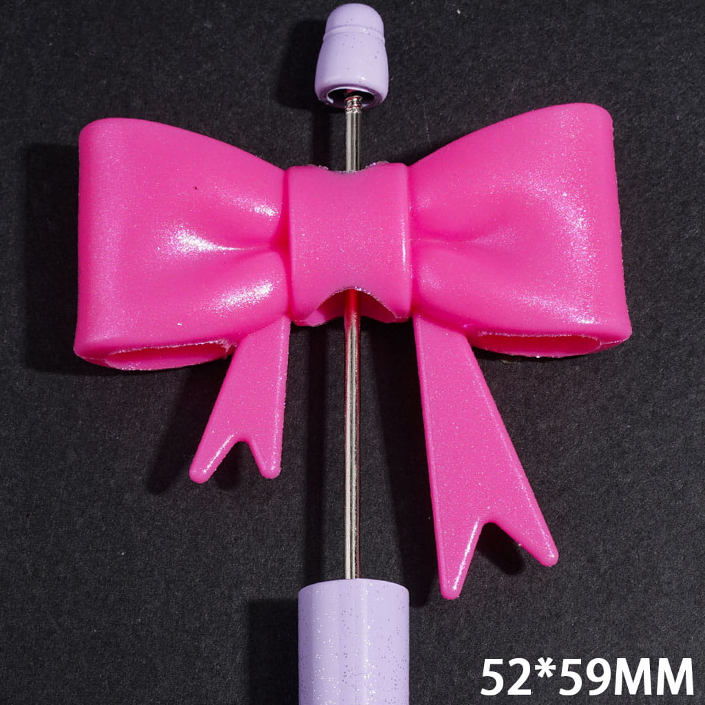 UV-Coated Rose Pink Soft Bowtie with Glitter Silicone Focal Beads, 52*59MM