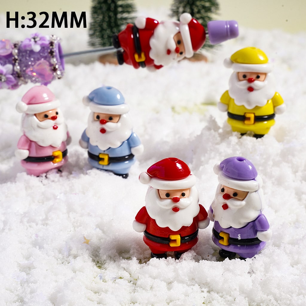 Multi‑Color Christmas Santa Claus PVC Rubber Beads Random Mix, 32mm