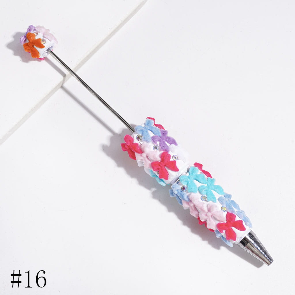 Beadable Clay Pens with Flocked Fluffy Bowtie and AB Rhinestones, Multi-Color