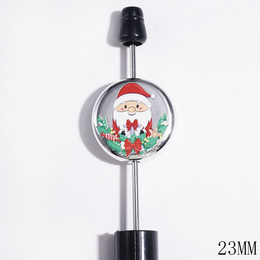 Christmas Santa Series Acrylic Beads, 23MM, Metallic Color, Flat Round Shape, Random Mix