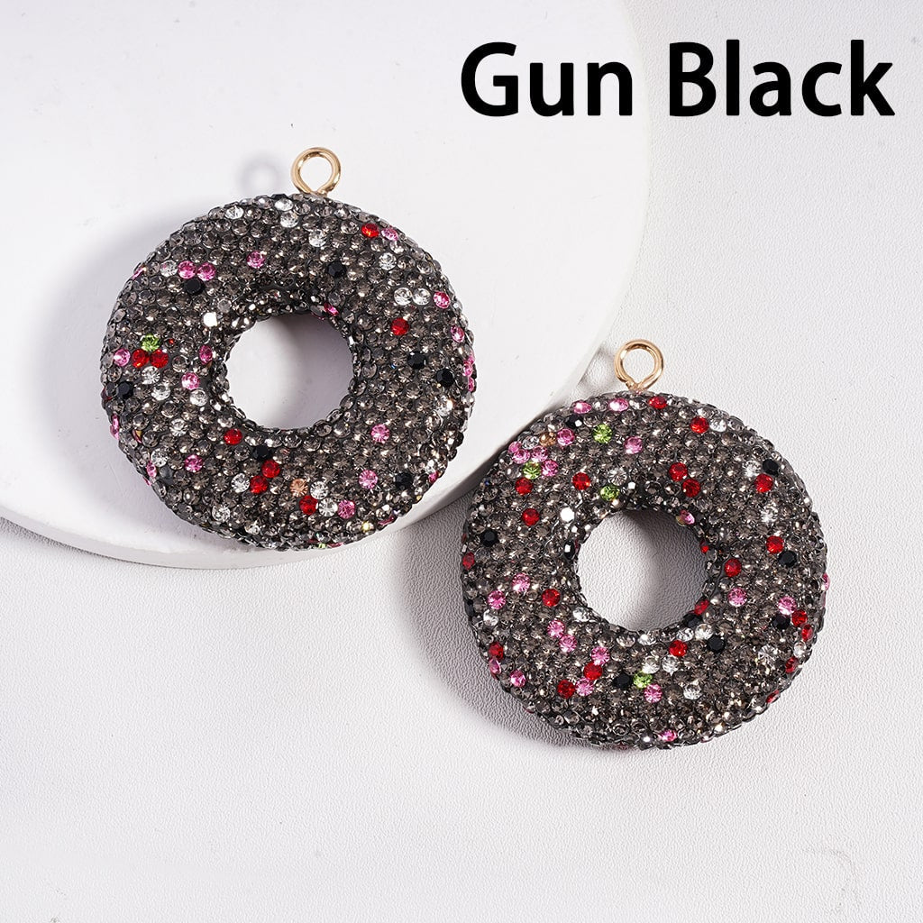 Glitter Rhinestone Donut Shape Clay Beads Pendant Charms, Jewelry Accessories Random Mix, 46MM