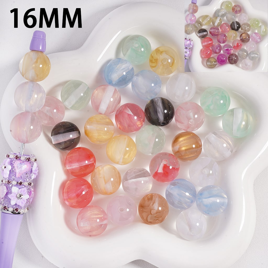 Gold Glitter with Color Changing Semi Transparent Color, Round Acrylic Beads 16MM, Random Mix