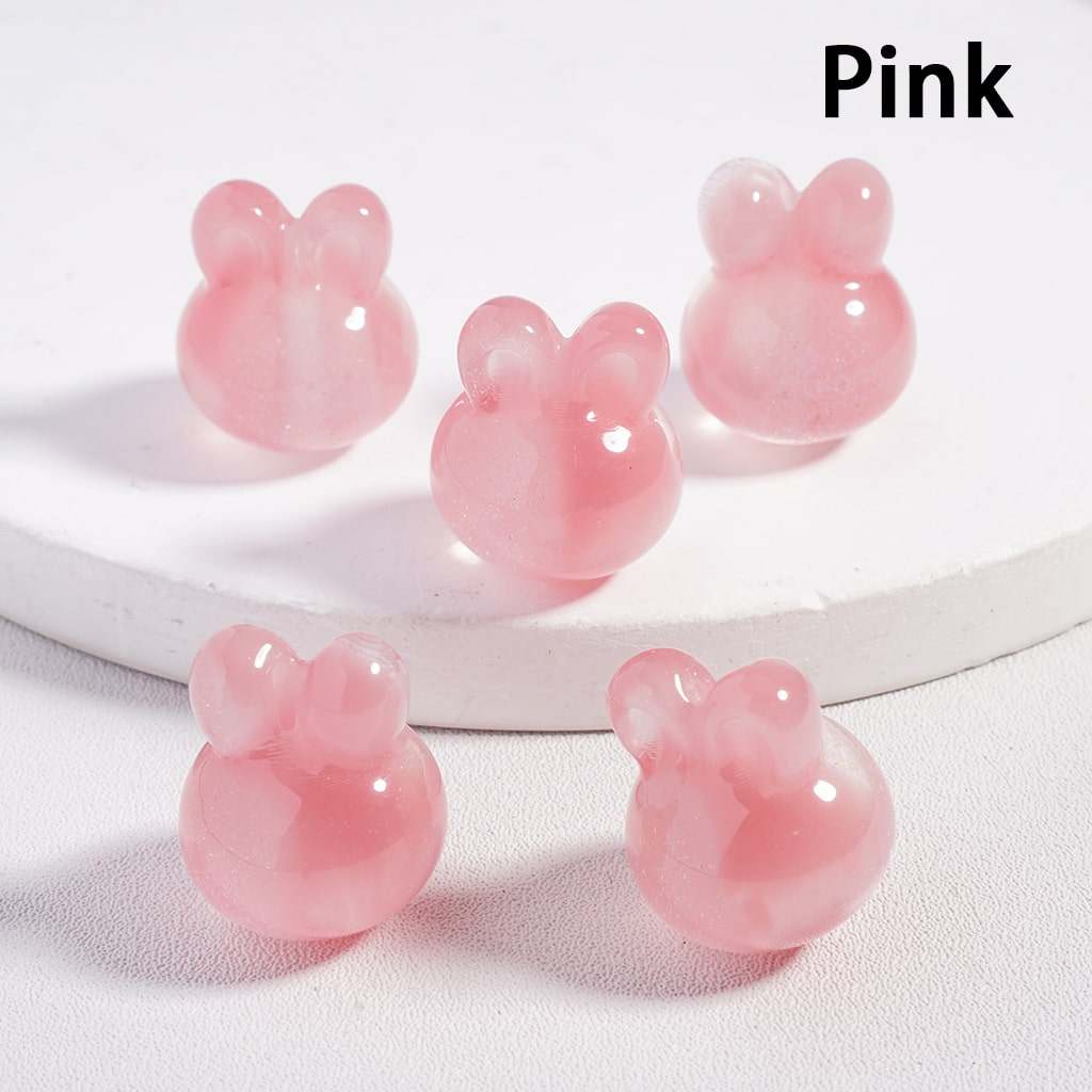 Glitter-Inside Rabbit Head Color-Changing Cat Eye Style, Acrylic Beads, Random Mix Height 18MM