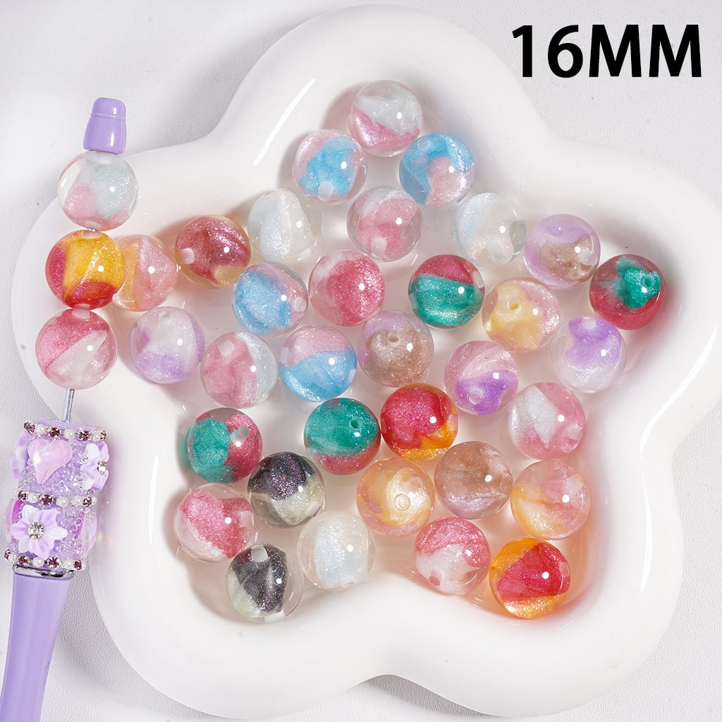 Double Translucent Color Glittery Round Acrylic Beads Random Mix, 16MM