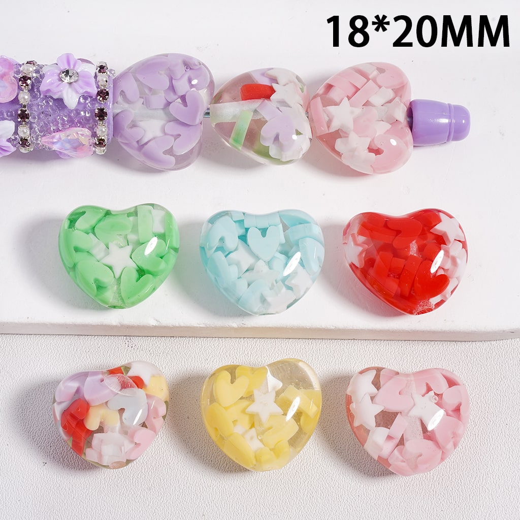 Heart & Star Shapes Transparent Mixed Colors, Acrylic Beads 18*20 mm Random Mix