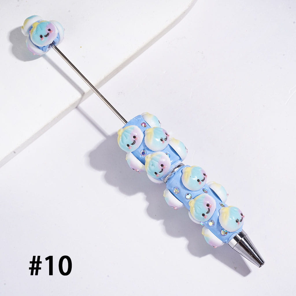 Beadable Clay Pens with Three-Color Gradient Dumpling and AB Rhinestones, Multi-Color