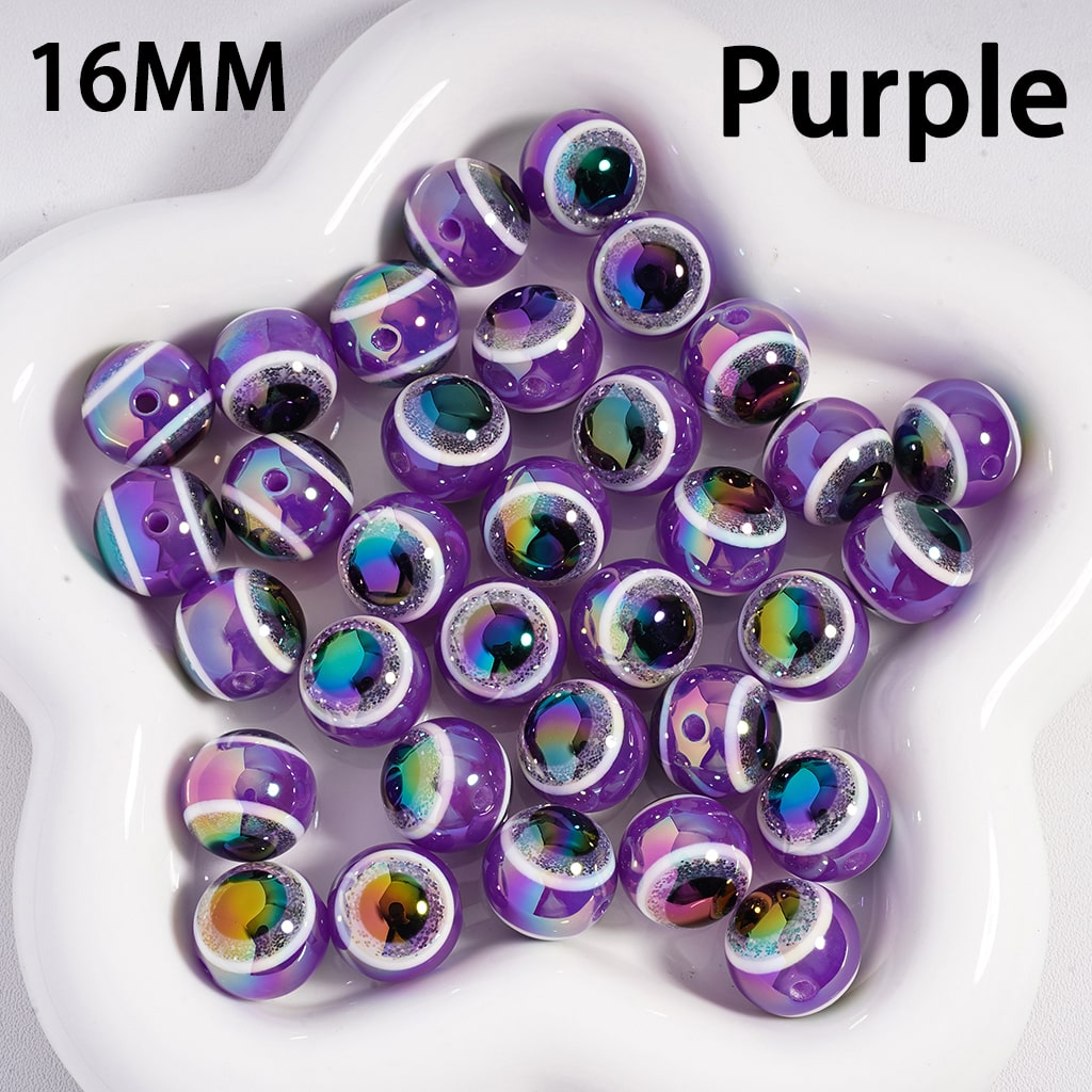 UV Coated Glittery Evil Eye Colorful Round Acrylic Beads 16MM