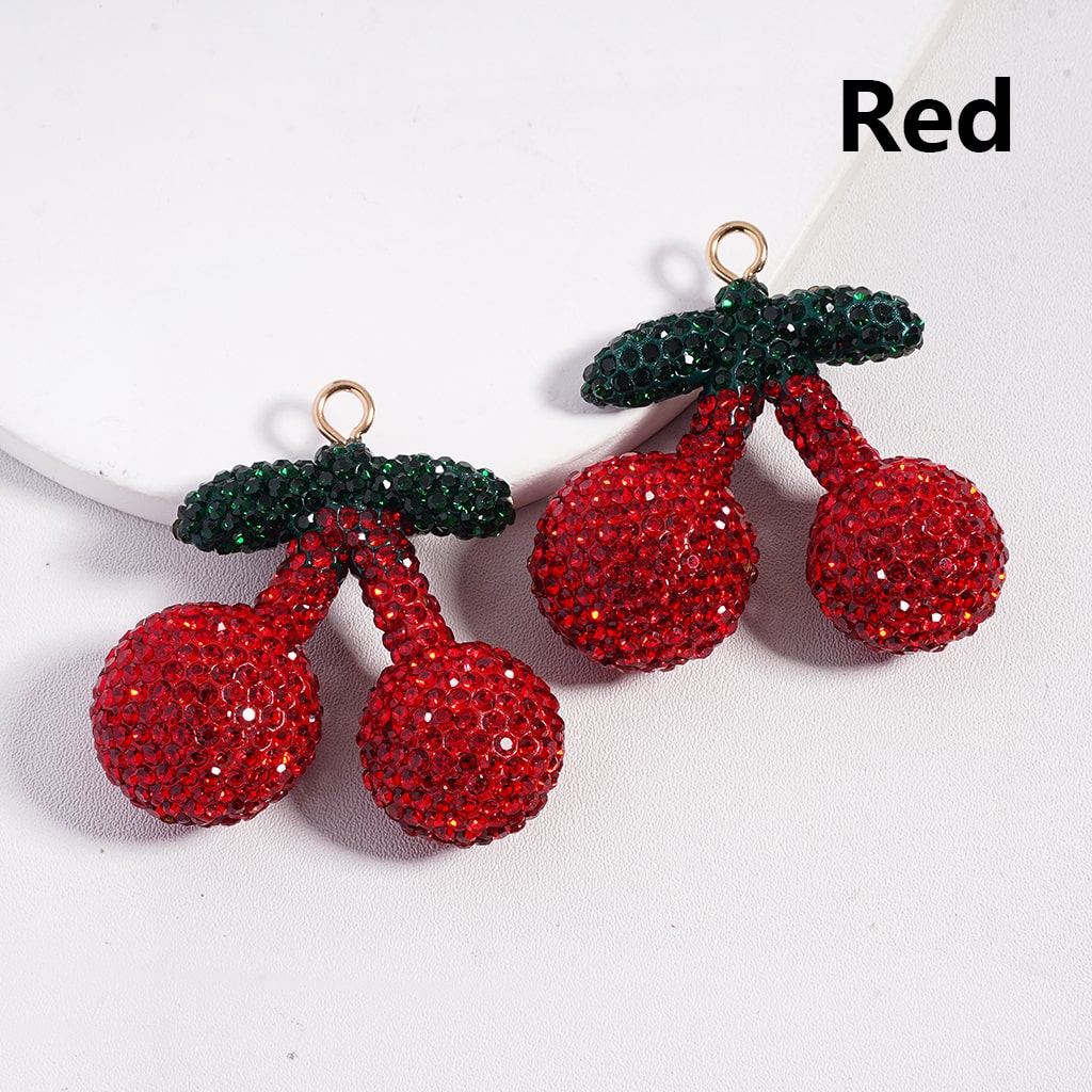 Vivid Design Pink & Red Cherry Clay Keychain Pendant 46*48MM