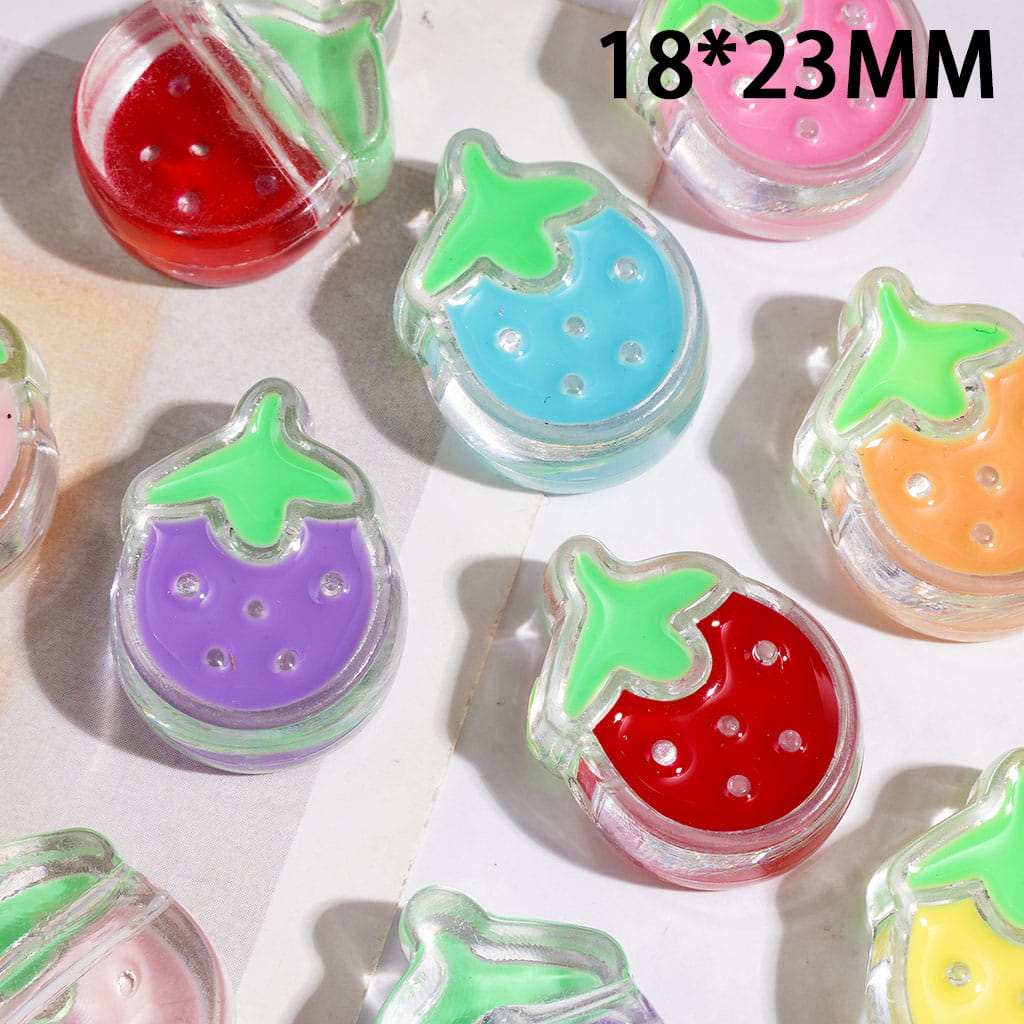 Single-Side Acrylic Beads Mini Strawberry, 18*23MM, Translucent, Multi-Color Random Mix (The Hole is Horizontal, Not Vertical)