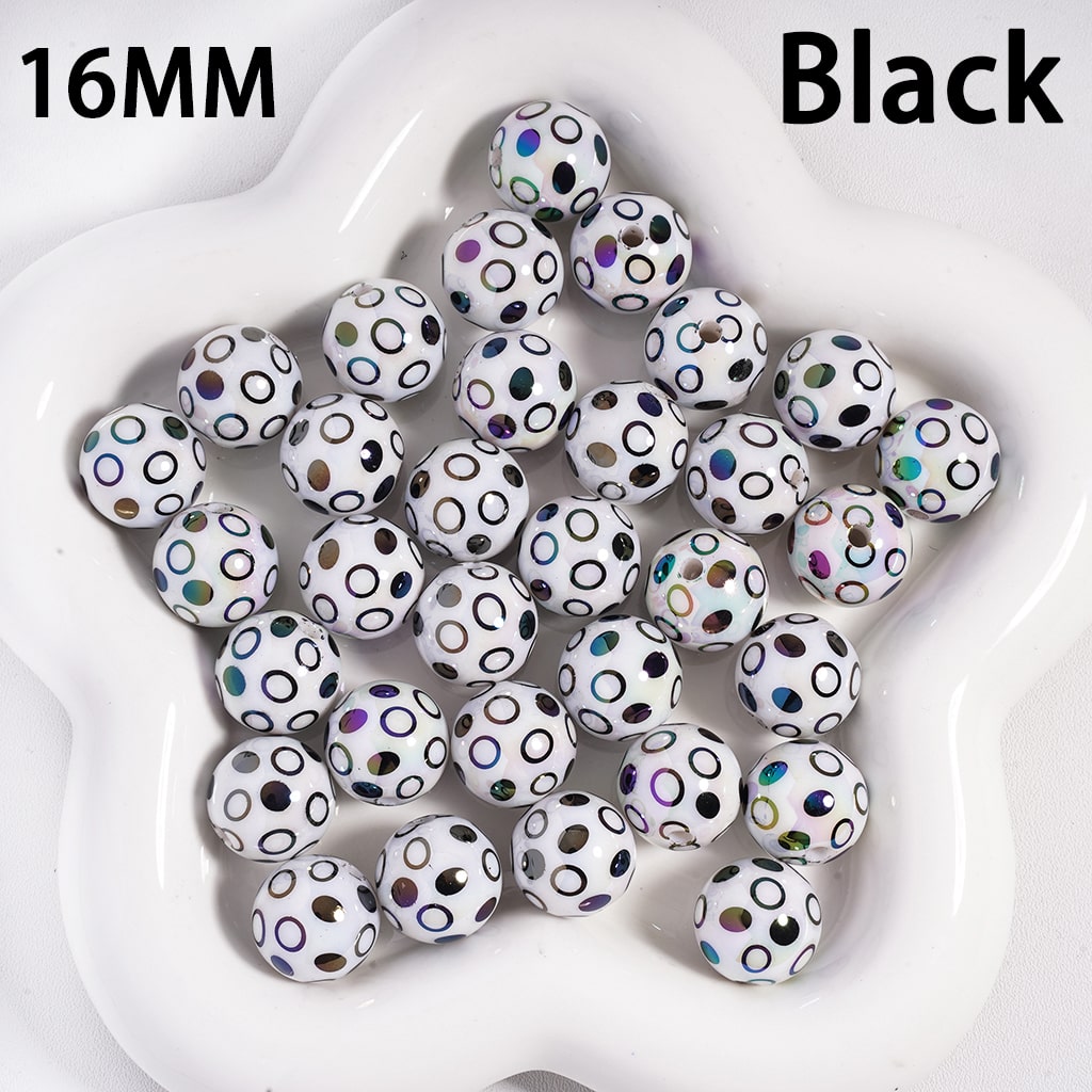 UV Coated Polka Dot Multi Color on White Background Round Acrylic Beads 16 mm