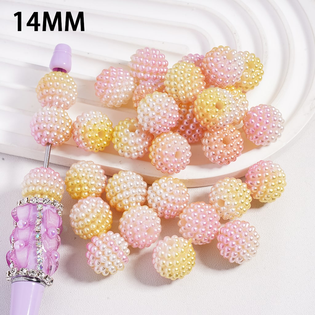 Bumpy Style Pink & Yellow Ombre Color Bayberry Round Acrylic Bead 14mm