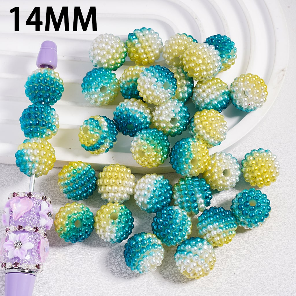 Bumpy Style Yellow and Blue Ombre Color Bayberry Round Acrylic Bead 14mm