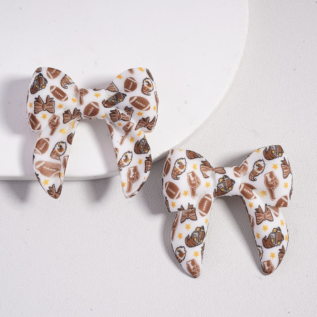 3D Cute Bowtie shaped American Football Print, Silicone Focal Beads 40mm