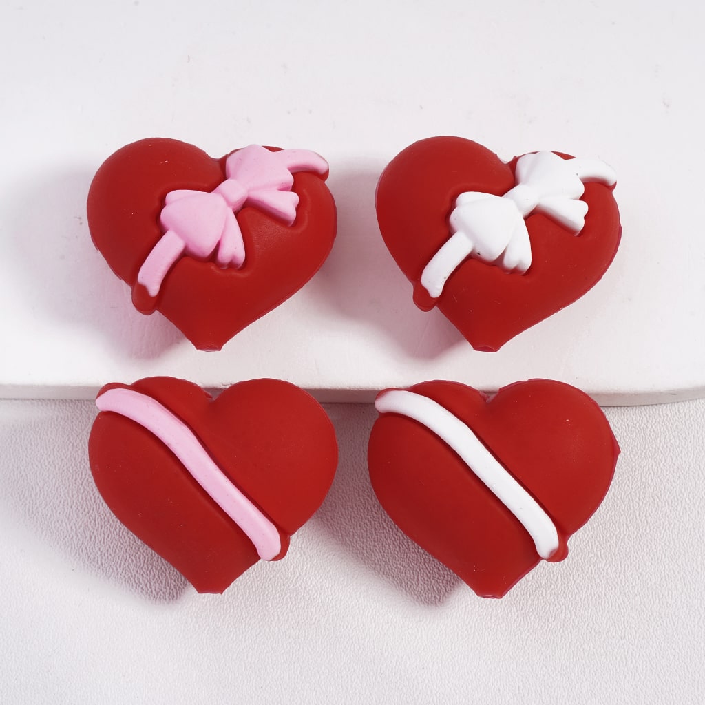 3D Red Heart Pink & White Bowtie Valentine’s Day Theme Silicone Focal Beads