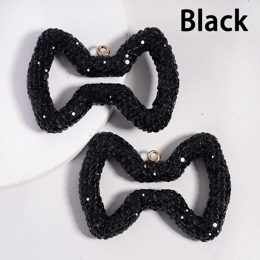 Large Hollow Clay Bowtie Colorful & Rhinestone Clay Keychain Pendant Jewelry Accessories 40*56MM