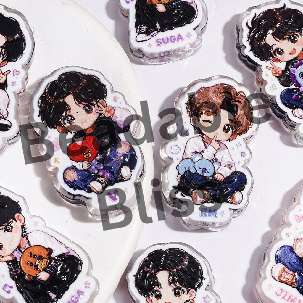 Acrylic Beads Korea Boy Group Theme, Semi-Clear, Random Mix
