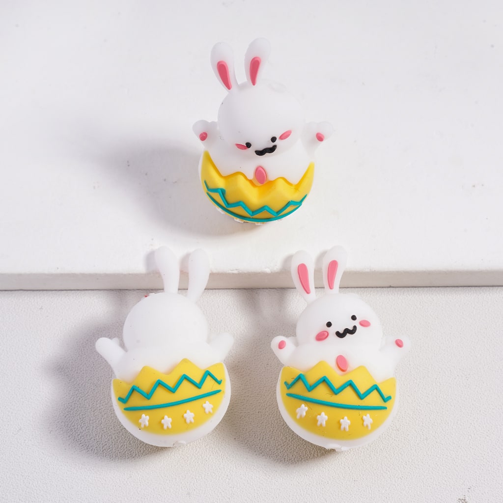 3D Cute Bunny in Cracked Egg Easter Theme Silicone Focal Beads
