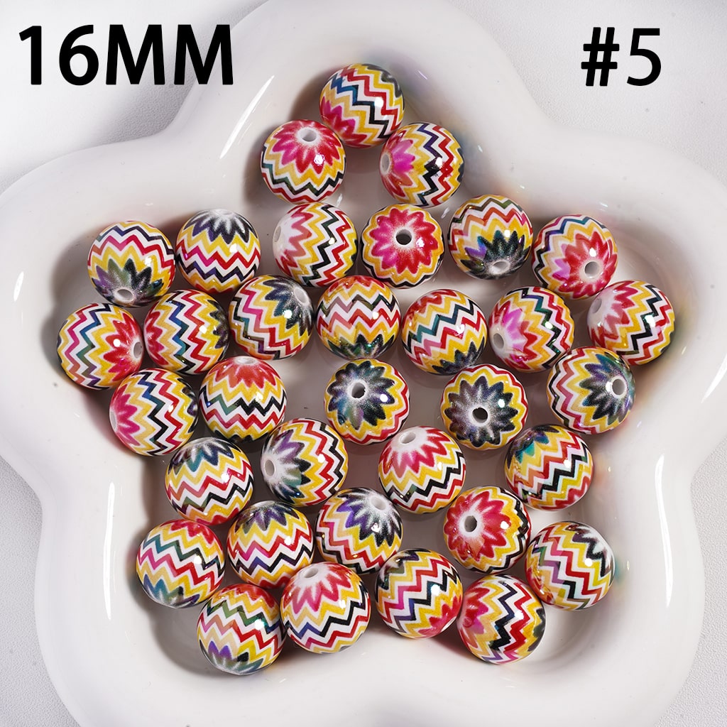 Wave Stripe Multi Color Easter Theme Round Acrylic Beads 16mm