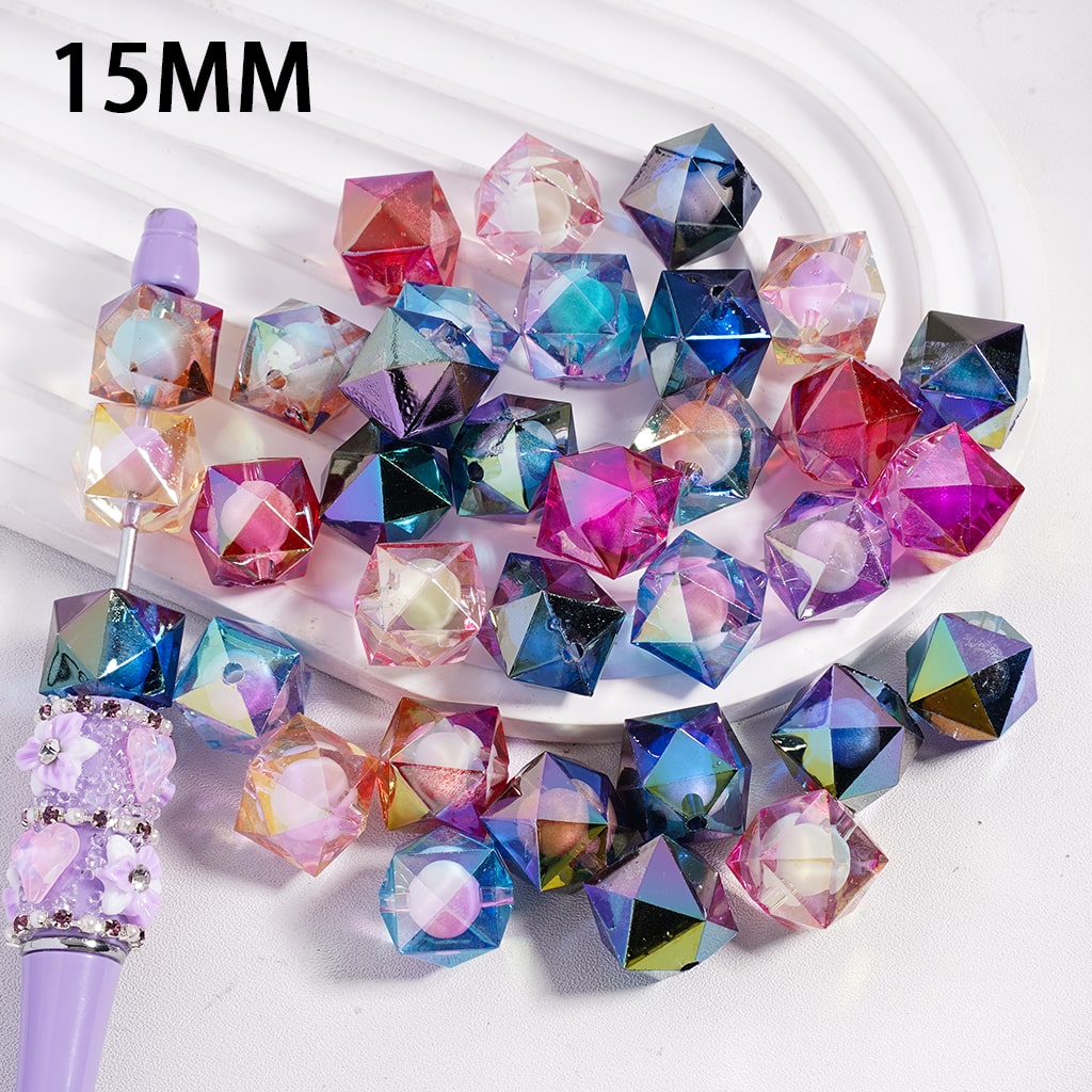 Multicolored crystal beads with a white background