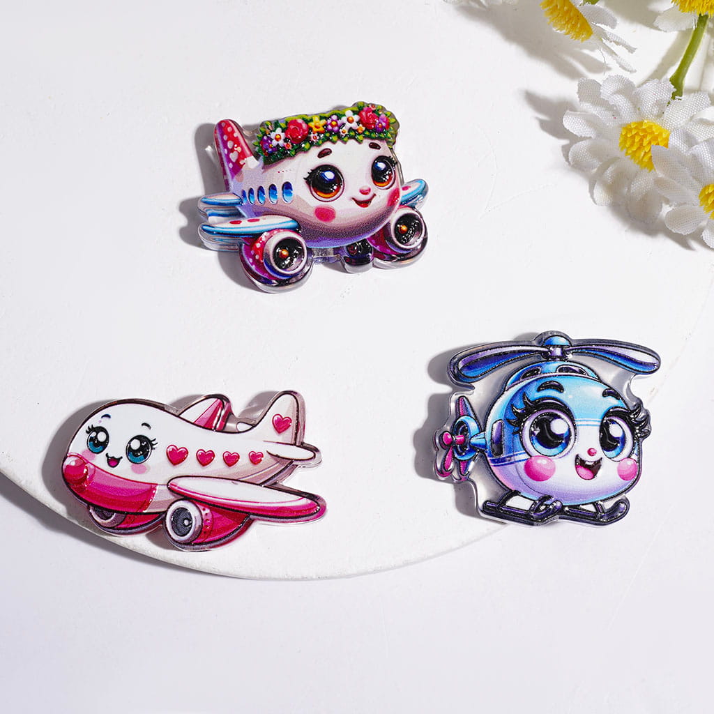 Acrylic Beads with Big Eyes Airport, Semi-Clear, Random Mix
