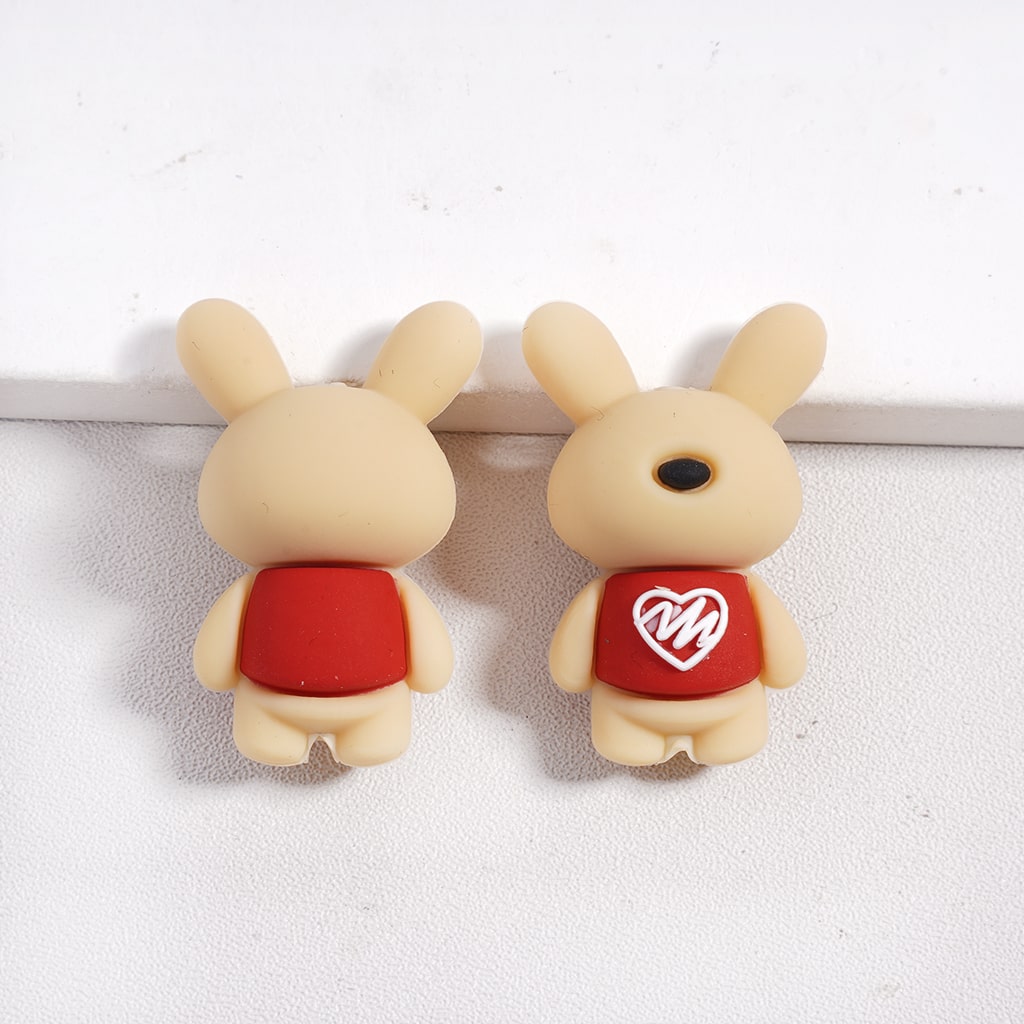 Cute Rabbit Red Vest with Heart Design Silicone Focal Bead Random Mix
