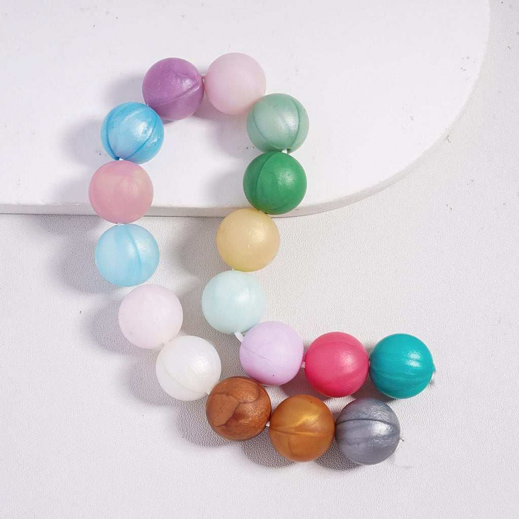 Glittery Solid Color Round Silicone Focal Beads Random Mix