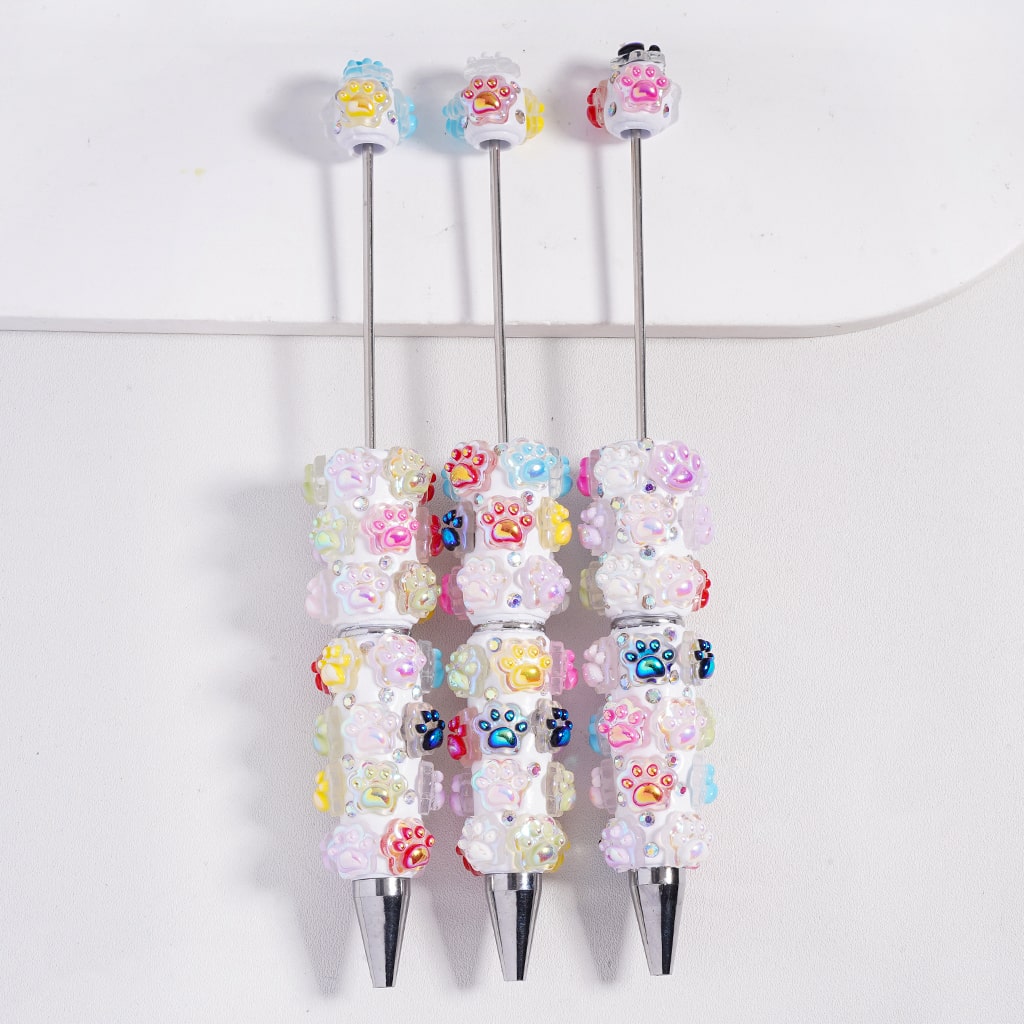 UV Coating Cat Paws in Assorted Colors and AB Rhinestones Beadable Clay Pens