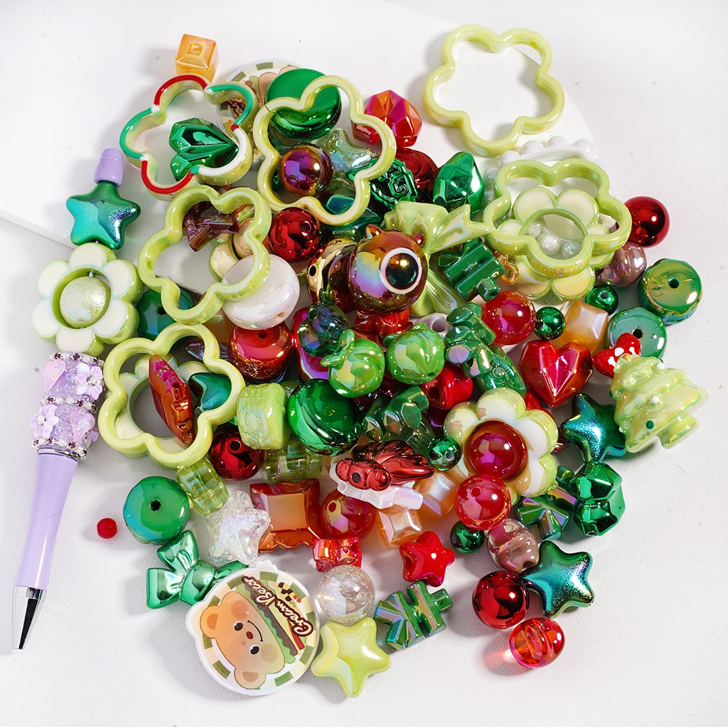 Acrylic Beads with UV Coating and Dazzling Christmas Series in Various Shapes, Random Mix (Please Read the Description)