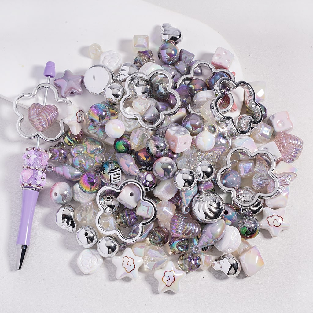 UV Coated Dazzling Gray Color Series Different Design & Shapes in Acrylic Beads Random Mix (Please Read the Description)