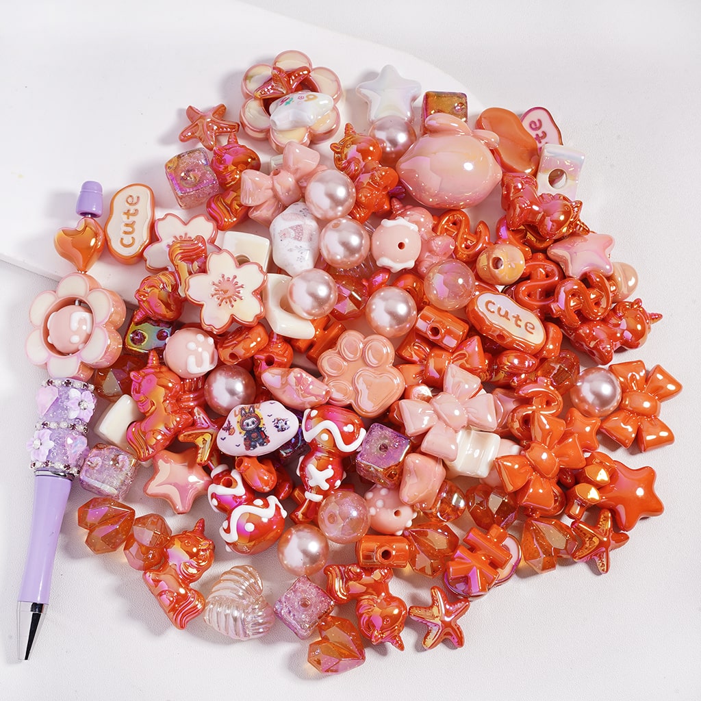 UV Coated Dazzling Orange Color Series Different Design & Shapes in Acrylic Beads Random Mix (Please Read the Description)