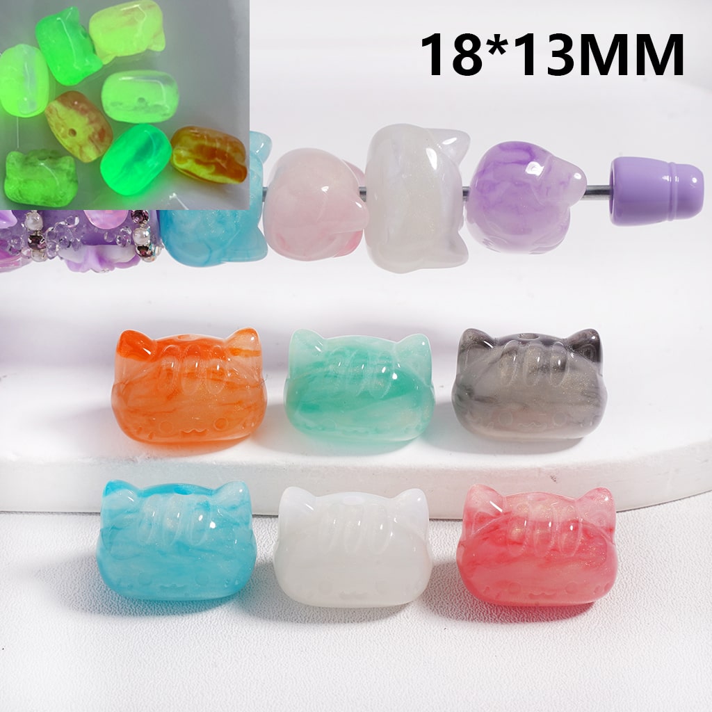 Luminous Glitter Multi Color Marble Cat Head Acrylic Beads 18*13MM, Random Mix