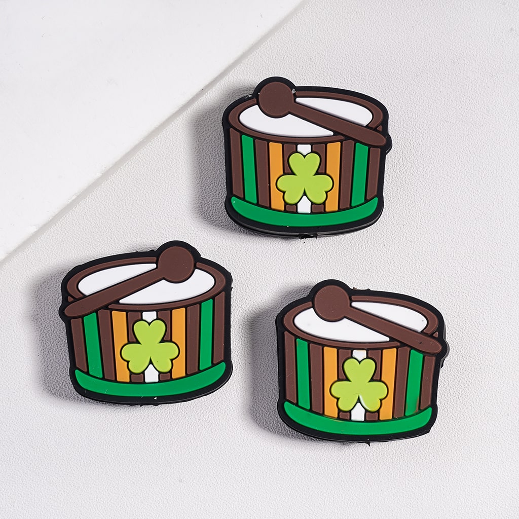 Drum with Clover Saint Patrick’s Day Theme Silicone Focal Beads