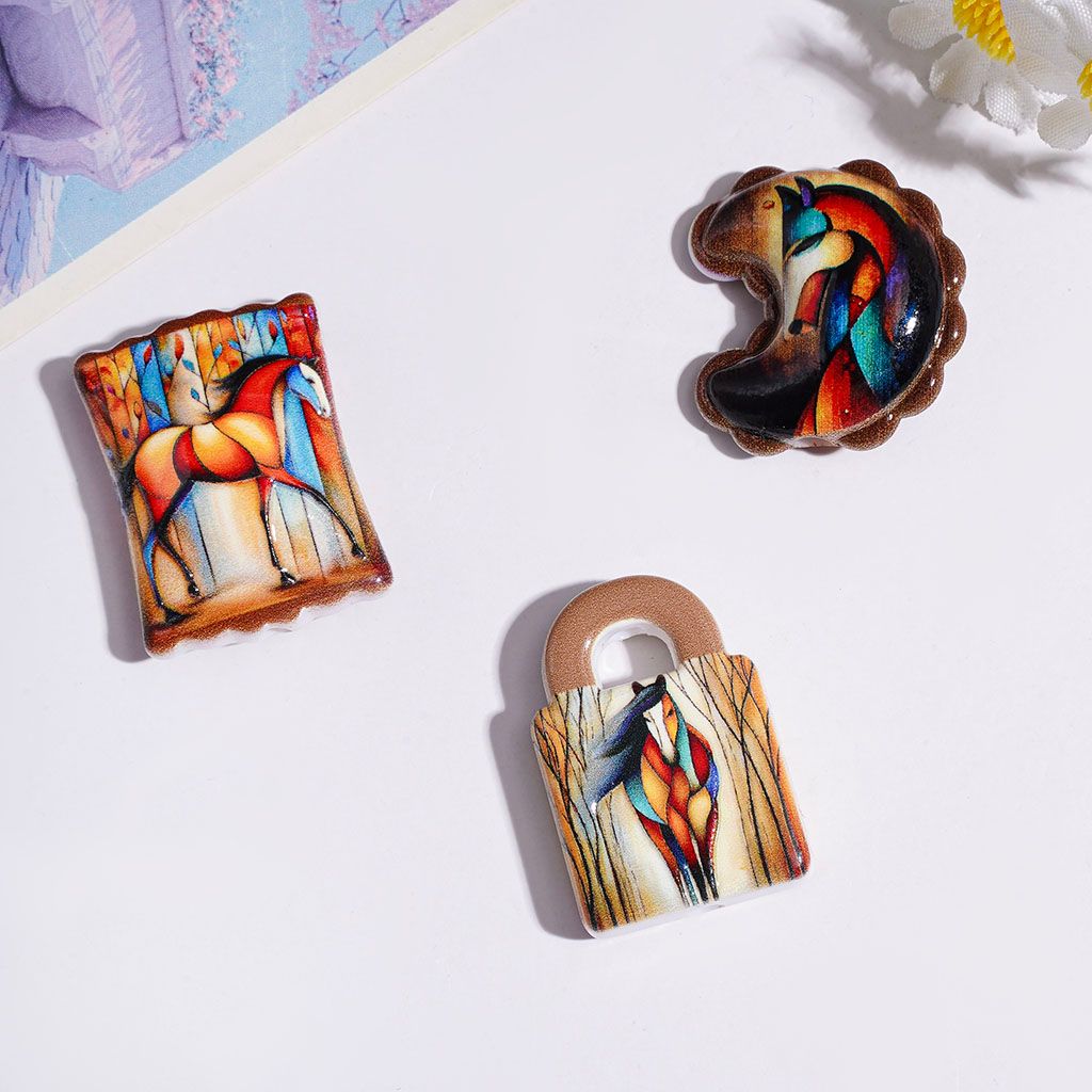 Horse and Girl Series Acrylic Beads and Pendants, Random Mix