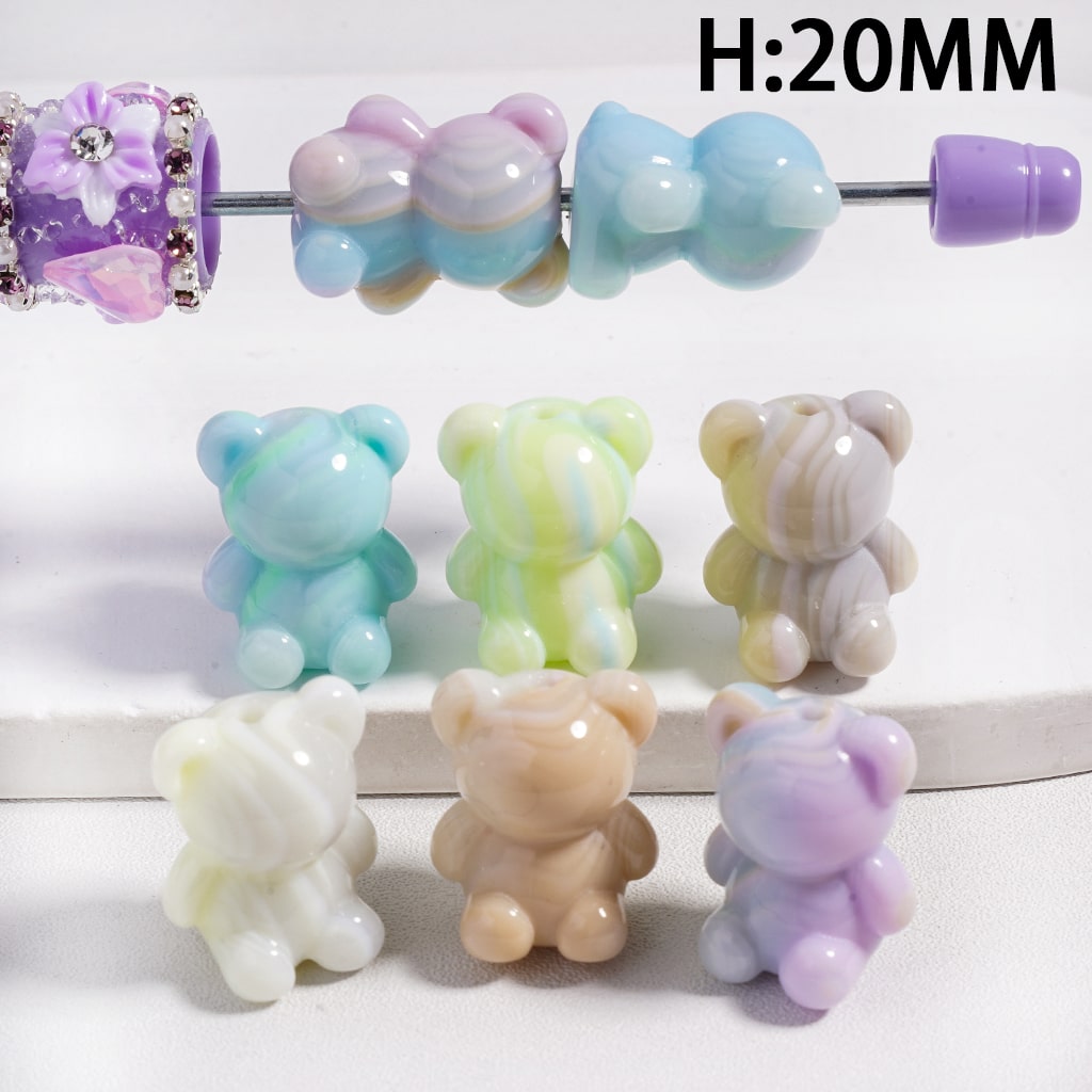 Gradual Blend Textured Bear Acrylic Beads 20 MM Random Mix
