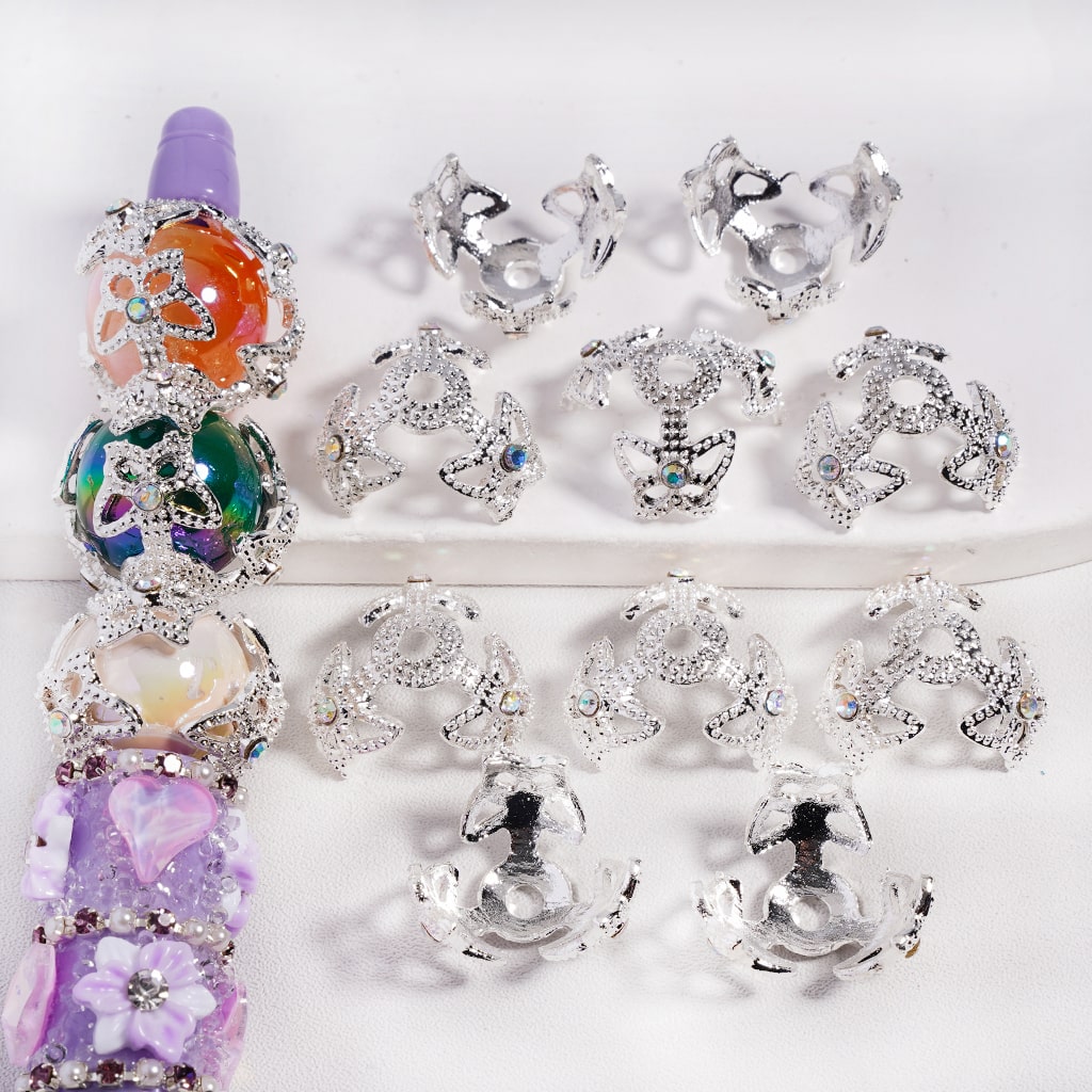 Alloy Bead Cap with Butterfly Fancy Bead Cages and AB Rhinestones,(They Fit 16MM Beads), Silver & Gold