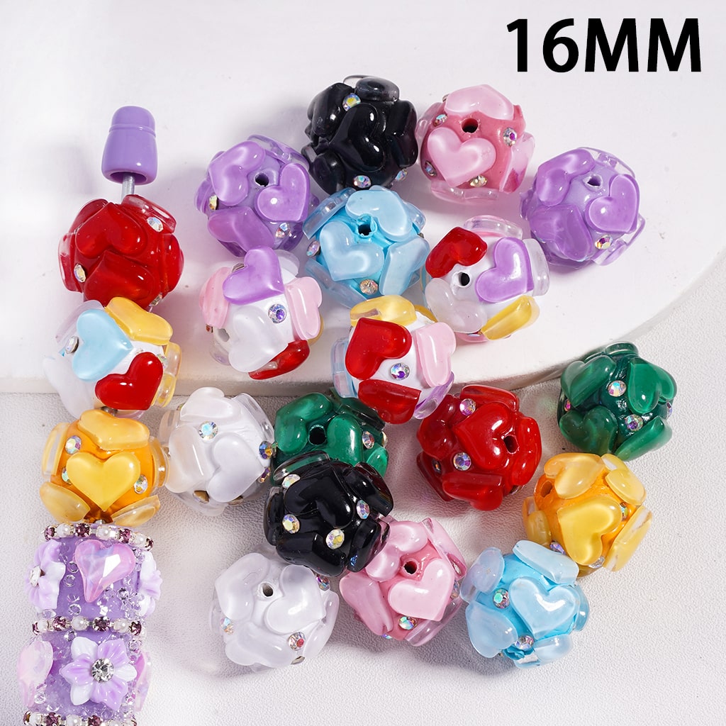 Multi-Color Round Clay Beads with Heart & AB Rhinestones Valentine’s Day Random Mix 16MM