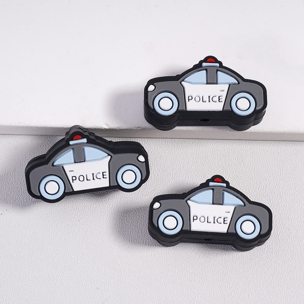 3D Mini Police Car Two Color Edition Silicone Focal Beads