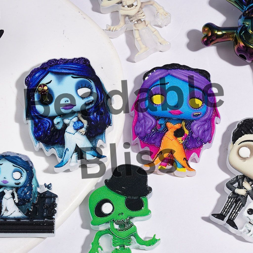 Halloween Skull Couple Character Series Acrylic Beads, Random Mix