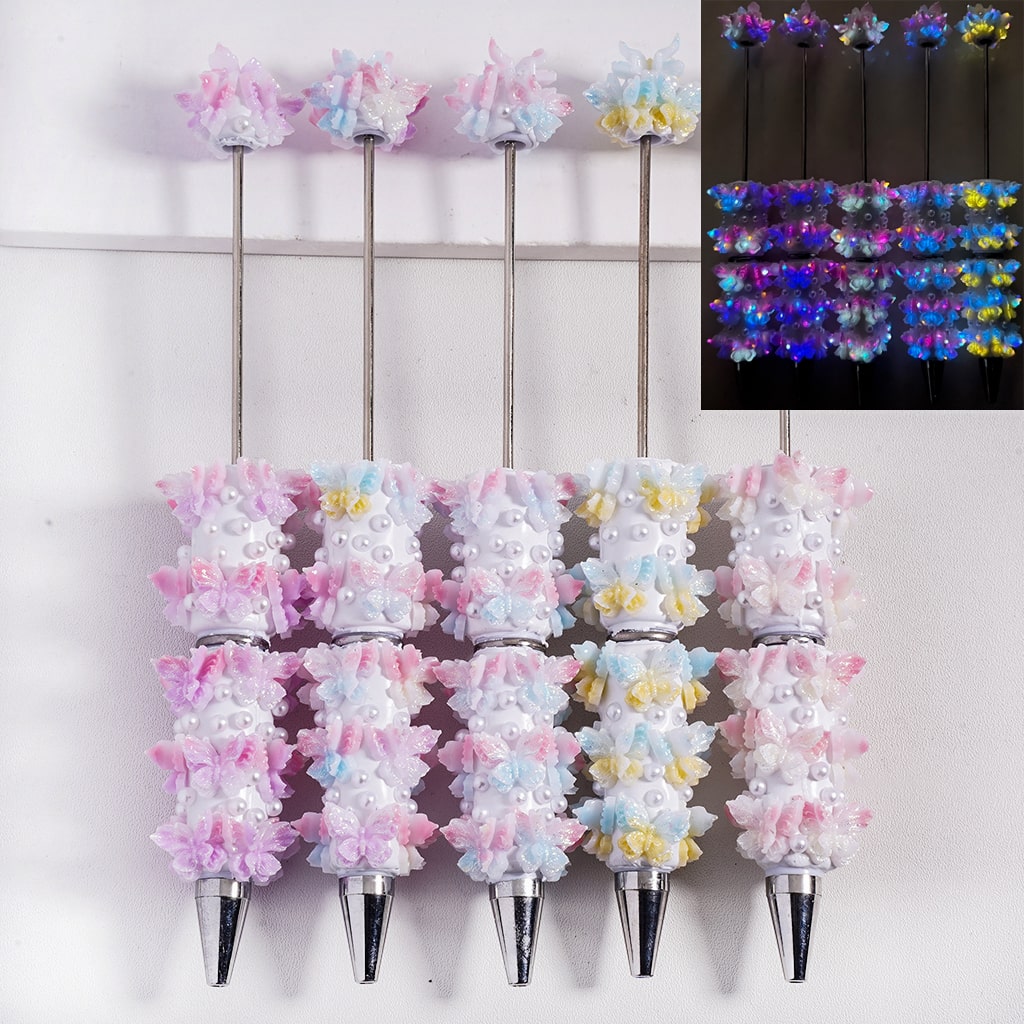 Luminous Double Color Cute Mini Butterfly with White Pearls Beadable Clay Pens Random Mix